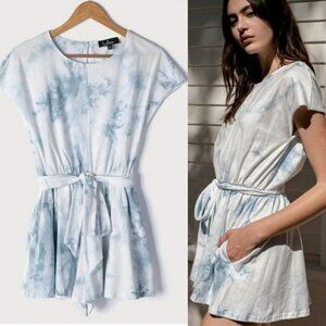 NWT Lulus On A Road Trip Blue Tie Dye Short Sleeve Romper Size Medium